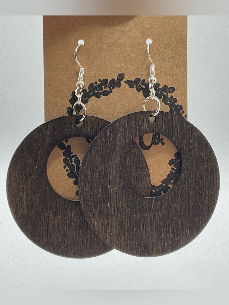 Dark Brown Wooden Circle Drop Earrings - Women Jewelry
